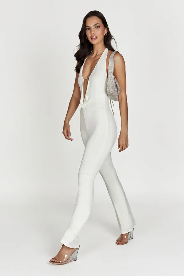 Meshki Jumpsuits and Rompers Women Dixie Plunge Halter Neck Jumpsuit 8211 Bone Bone Meshki Jumpsuits and Rompers Women Dixie Plunge Halter Neck Jumpsuit 8211 Bone Bone