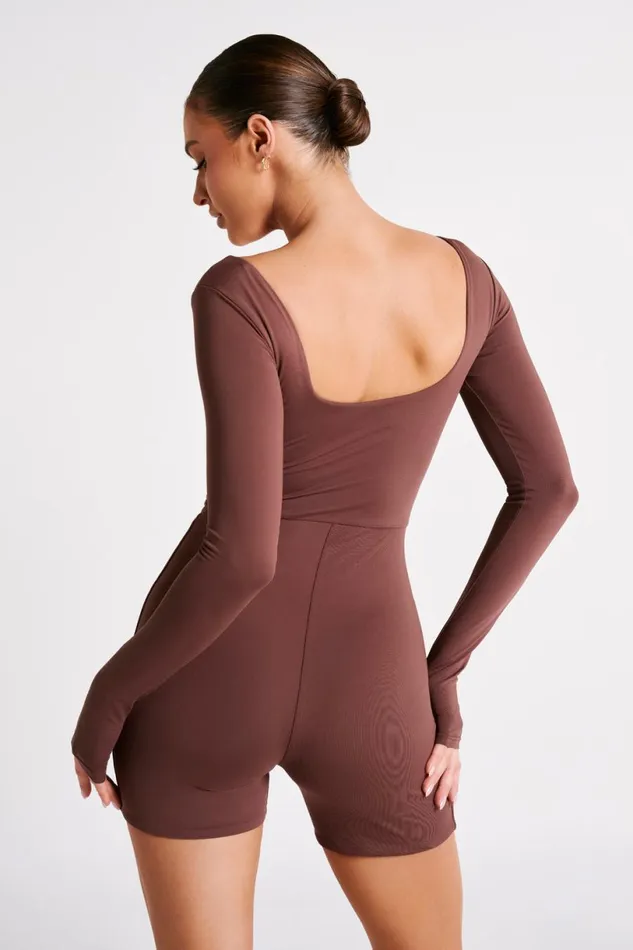 Meshki Jumpsuits and Rompers Women Oakley Recycled Nylon Long Sleeve Playsuit 8211 Mocha Mocha