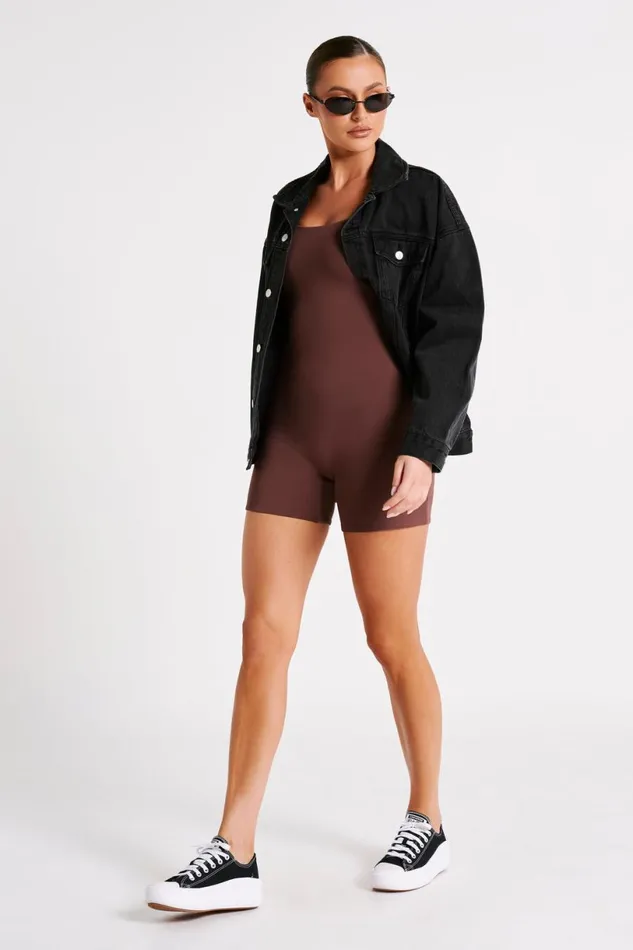 Meshki Jumpsuits and Rompers Women Oakley Recycled Nylon Long Sleeve Playsuit 8211 Mocha Mocha