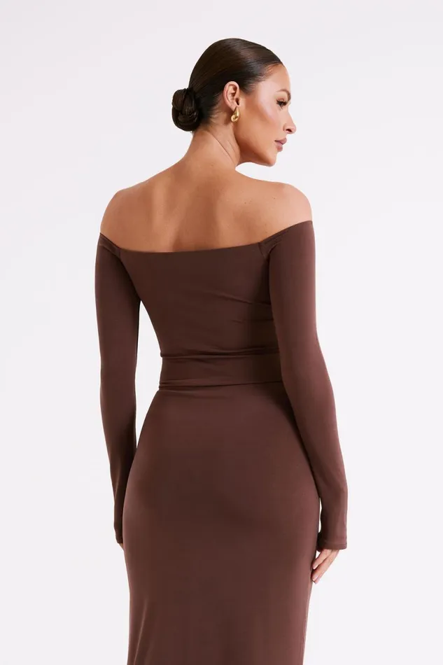 Meshki Long Sleeve Tops Women Ceri Off Shoulder Long Sleeve Top 8211 Mocha Mocha