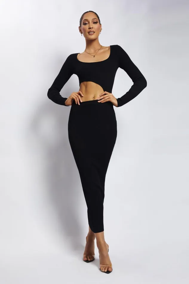 Meshki Maternity Dresses Women Gaia Cut Out Asymmetric Knitted Midi Dress 8211 Black Black Meshki Maternity Dresses Women Gaia Cut Out Asymmetric Knitted Midi Dress 8211 Black Black