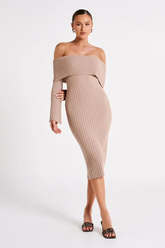 Meshki Maternity Dresses Women Stefania Off Shoulder Knit Dress 8211 Taupe Taupe Meshki Maternity Dresses Women Stefania Off Shoulder Knit Dress 8211 Taupe Taupe