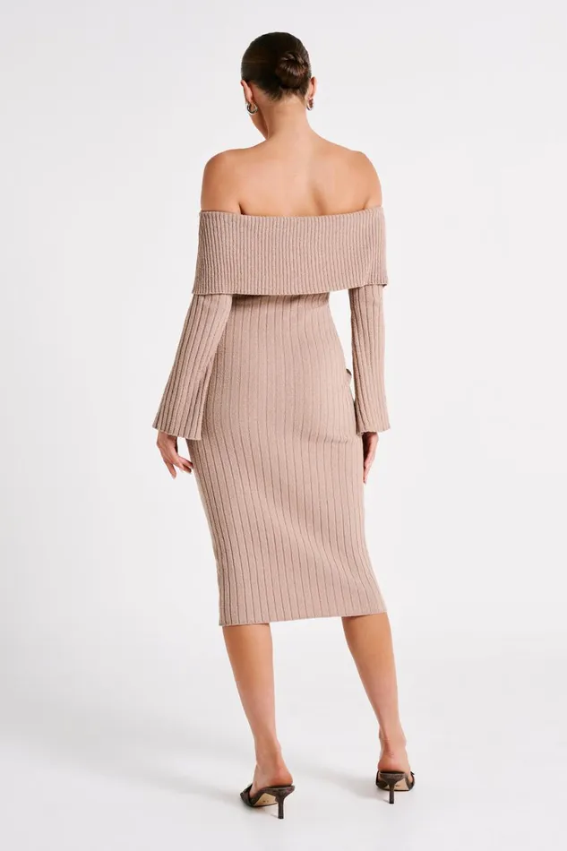 Meshki Maternity Dresses Women Stefania Off Shoulder Knit Dress 8211 Taupe Taupe