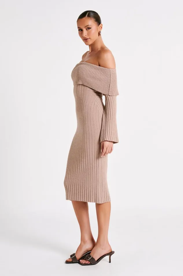 Meshki Maternity Dresses Women Stefania Off Shoulder Knit Dress 8211 Taupe Taupe