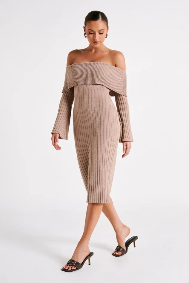 Meshki Maternity Dresses Women Stefania Off Shoulder Knit Dress 8211 Taupe Taupe
