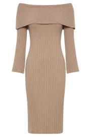 Meshki Maternity Dresses Women Stefania Off Shoulder Knit Dress 8211 Taupe Taupe