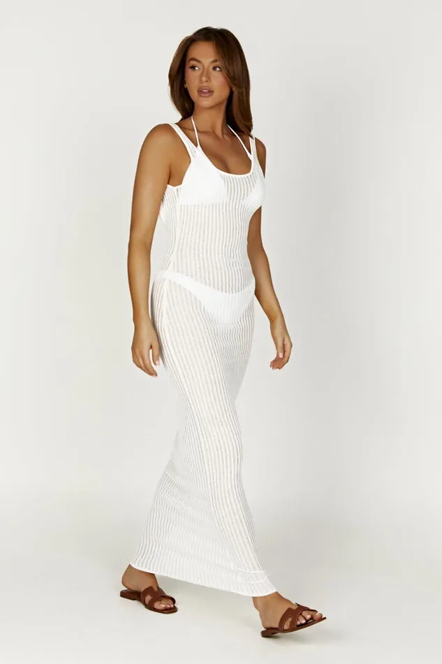 Meshki Maxi Dresses Women Abbey Ladder Knit Cowl Maxi Dress 8211 White White
