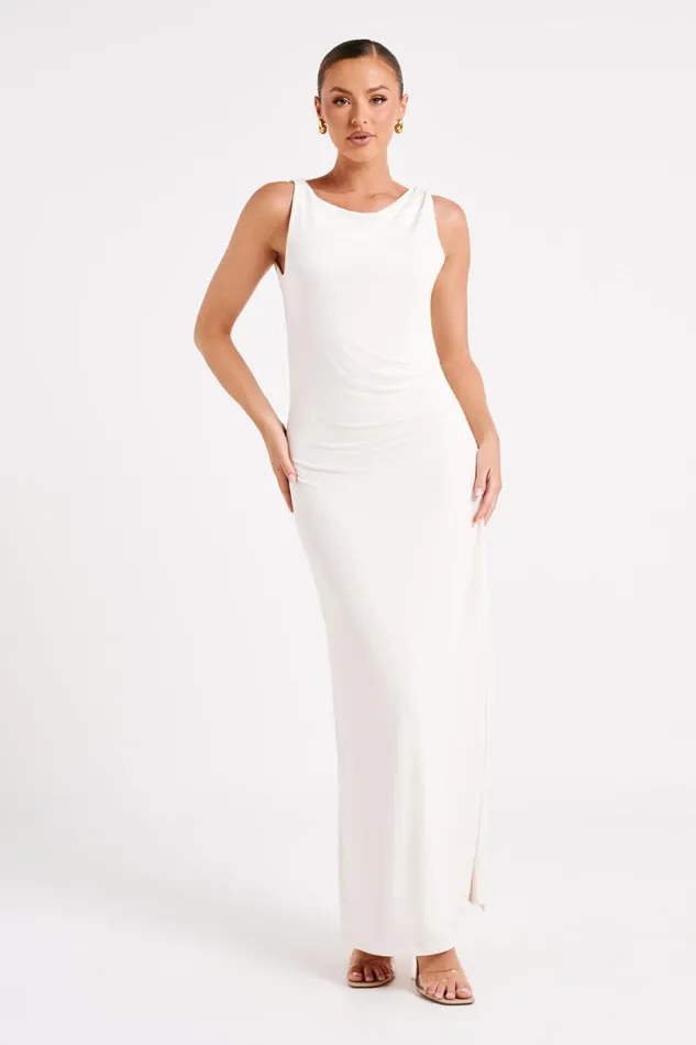 Meshki Maxi Dresses Women Alika Draped Front Maxi Dress 8211 Ivory Ivory