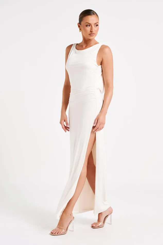 Meshki Maxi Dresses Women Alika Draped Front Maxi Dress 8211 Ivory Ivory