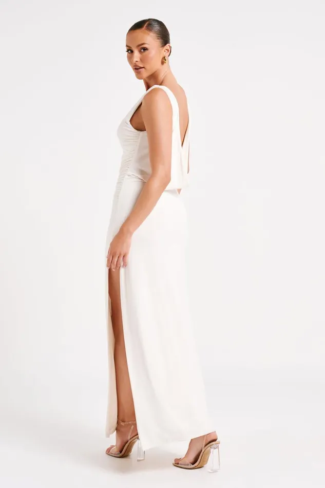 Meshki Maxi Dresses Women Alika Draped Front Maxi Dress 8211 Ivory Ivory