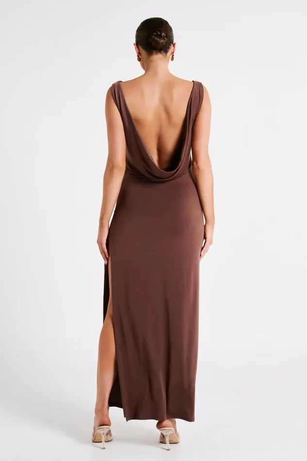 Meshki Maxi Dresses Women Alika Draped Front Maxi Dress 8211 Mocha Mocha