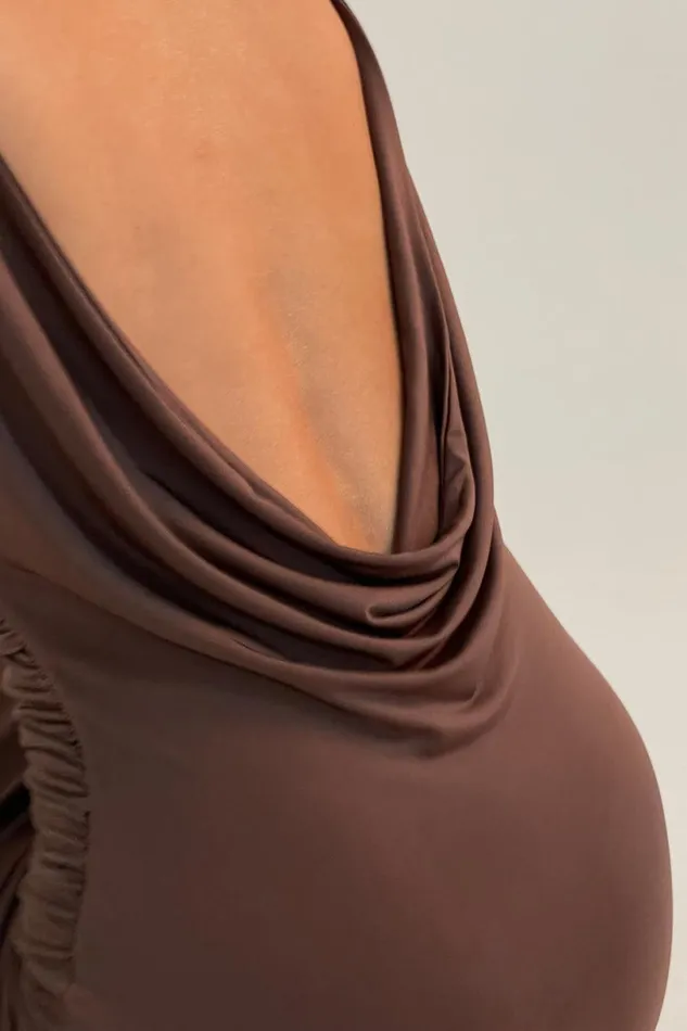 Meshki Maxi Dresses Women Alika Draped Front Maxi Dress 8211 Mocha Mocha