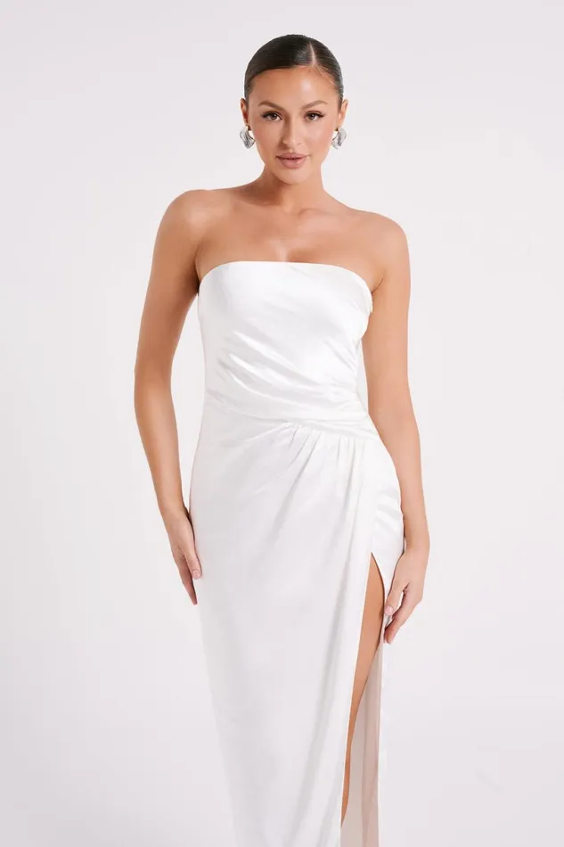 Meshki Maxi Dresses Women Aminah Draped Strapless Maxi Dress 8211 Ivory Ivory