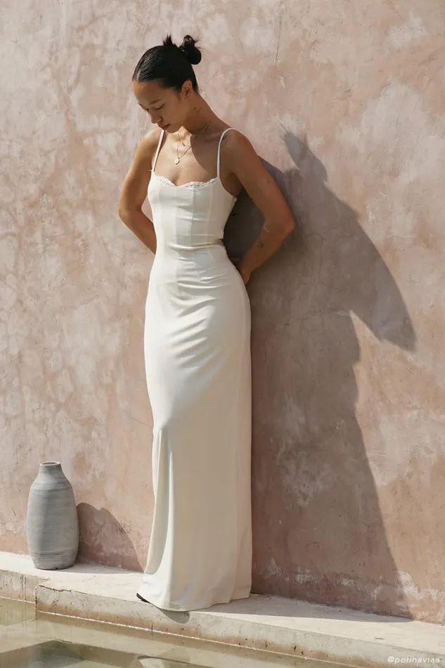 Meshki Maxi Dresses Women Amorette Lace Trim Maxi Dress 8211 Bone Bone