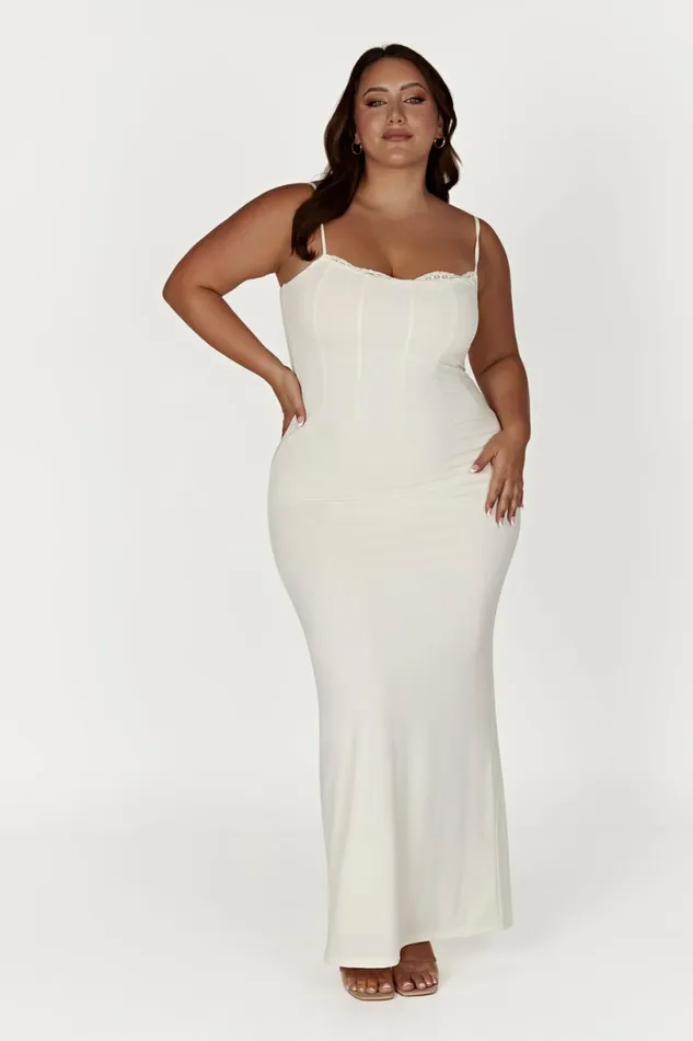 Meshki Maxi Dresses Women Amorette Lace Trim Maxi Dress 8211 Bone Bone