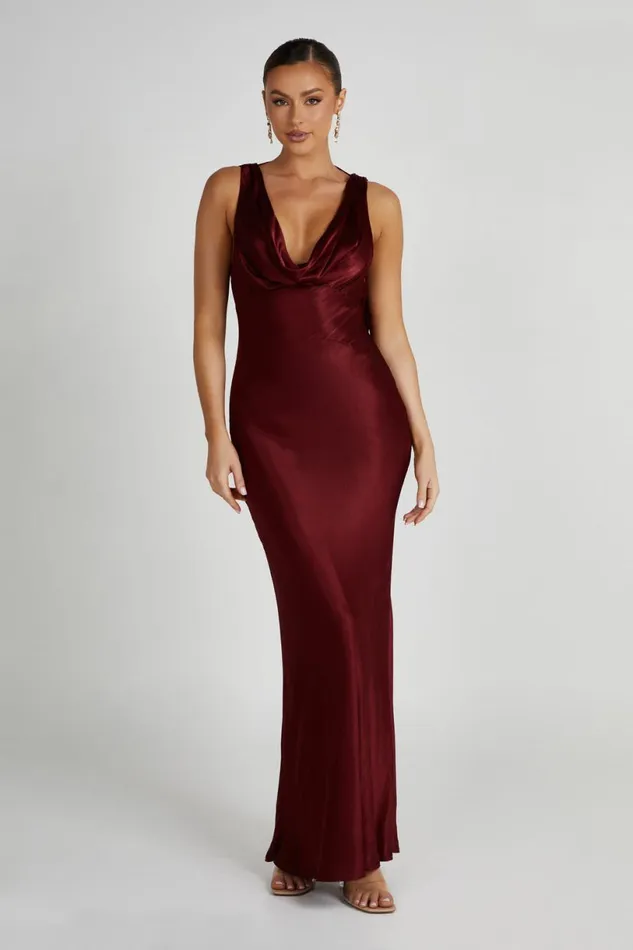 Meshki Maxi Dresses Women Angelique Satin Cowl Back Maxi Dress 8211 Berry Berry Meshki Maxi Dresses Women Angelique Satin Cowl Back Maxi Dress 8211 Berry Berry