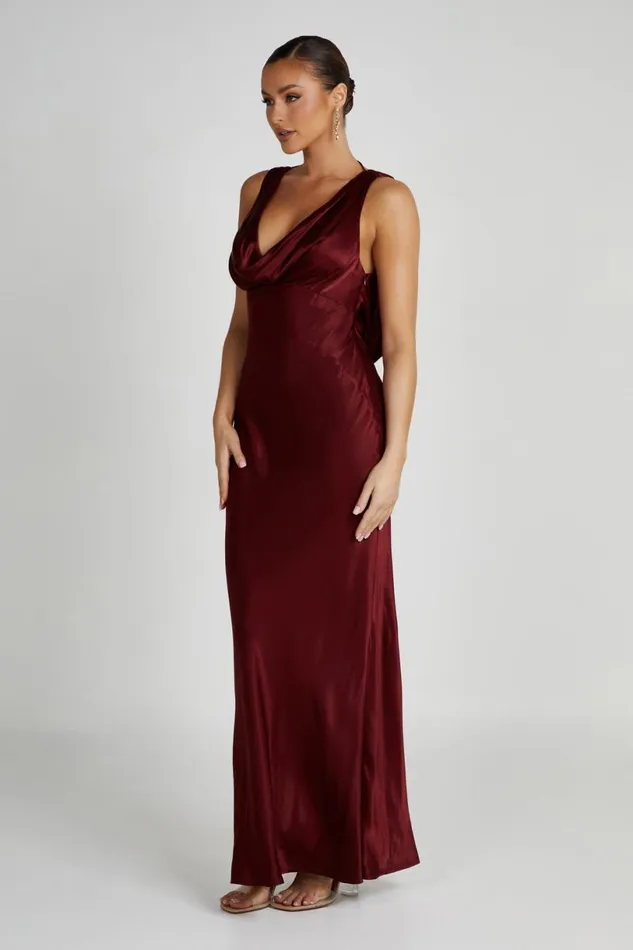Meshki Maxi Dresses Women Angelique Satin Cowl Back Maxi Dress 8211 Berry Berry