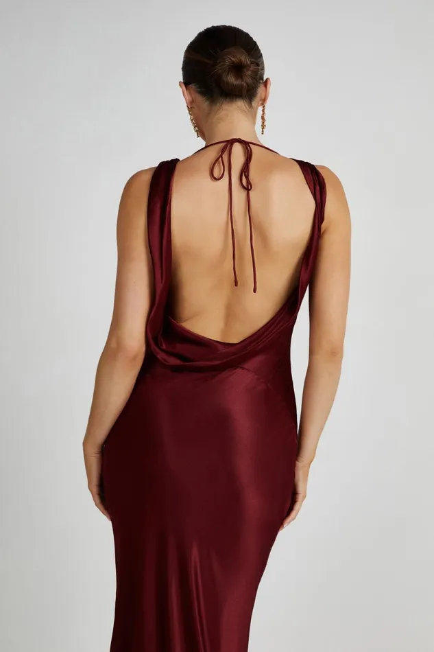 Meshki Maxi Dresses Women Angelique Satin Cowl Back Maxi Dress 8211 Berry Berry