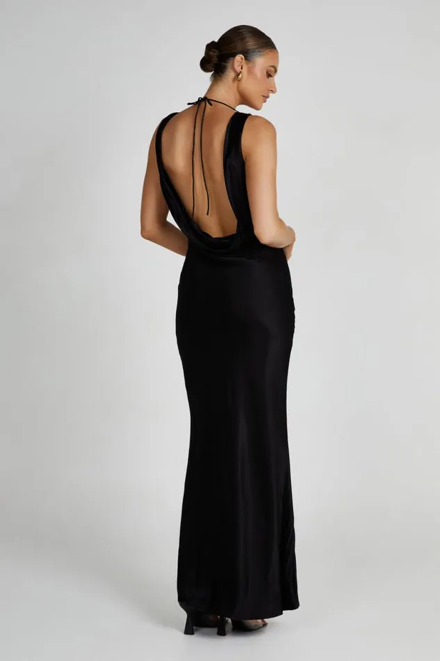 Meshki Maxi Dresses Women Angelique Satin Cowl Back Maxi Dress 8211 Black Black Meshki Maxi Dresses Women Angelique Satin Cowl Back Maxi Dress 8211 Black Black