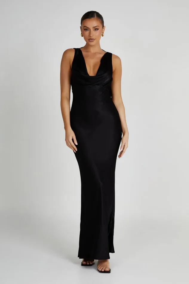 Meshki Maxi Dresses Women Angelique Satin Cowl Back Maxi Dress 8211 Black Black