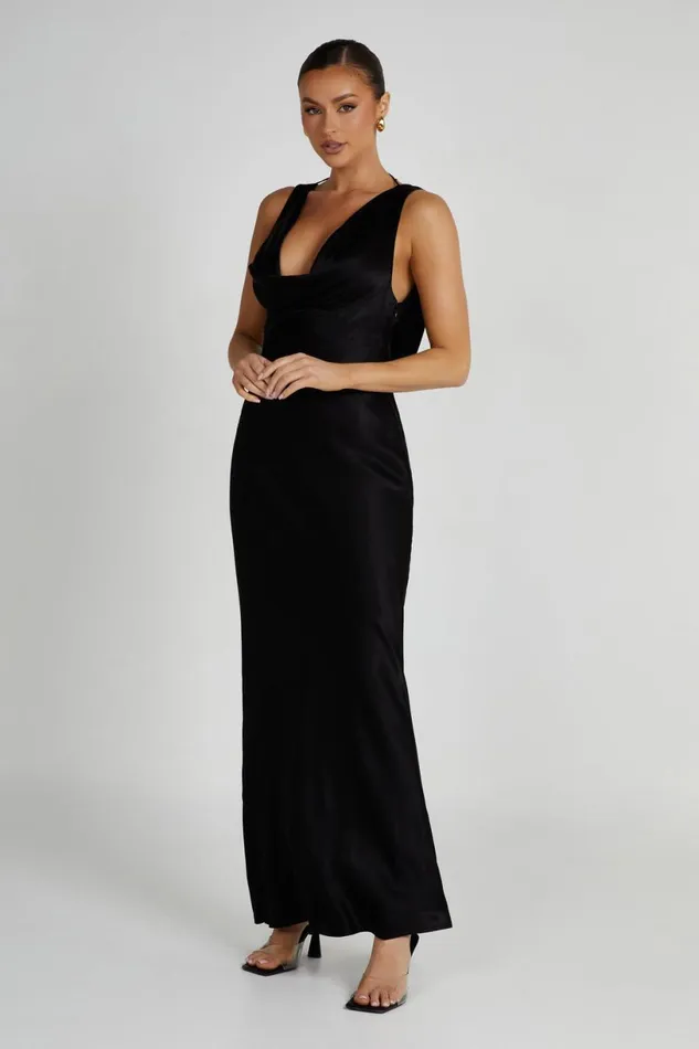 Meshki Maxi Dresses Women Angelique Satin Cowl Back Maxi Dress 8211 Black Black