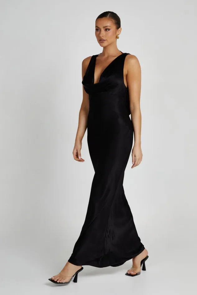 Meshki Maxi Dresses Women Angelique Satin Cowl Back Maxi Dress 8211 Black Black