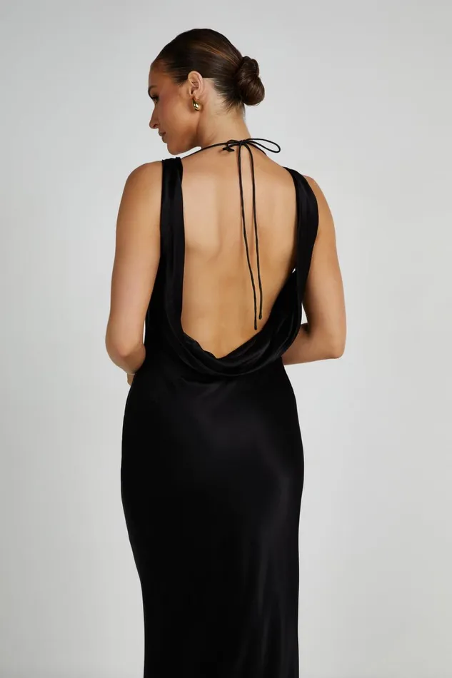 Meshki Maxi Dresses Women Angelique Satin Cowl Back Maxi Dress 8211 Black Black