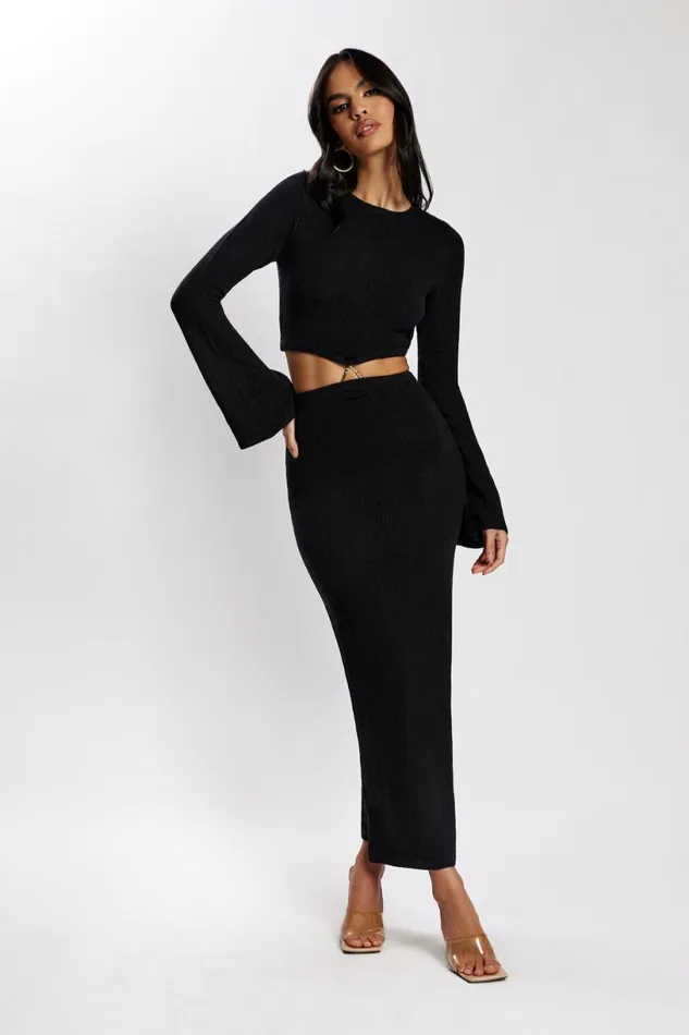 Meshki Maxi Dresses Women Anna Flare Sleeve Knit Dress 8211 Black Black