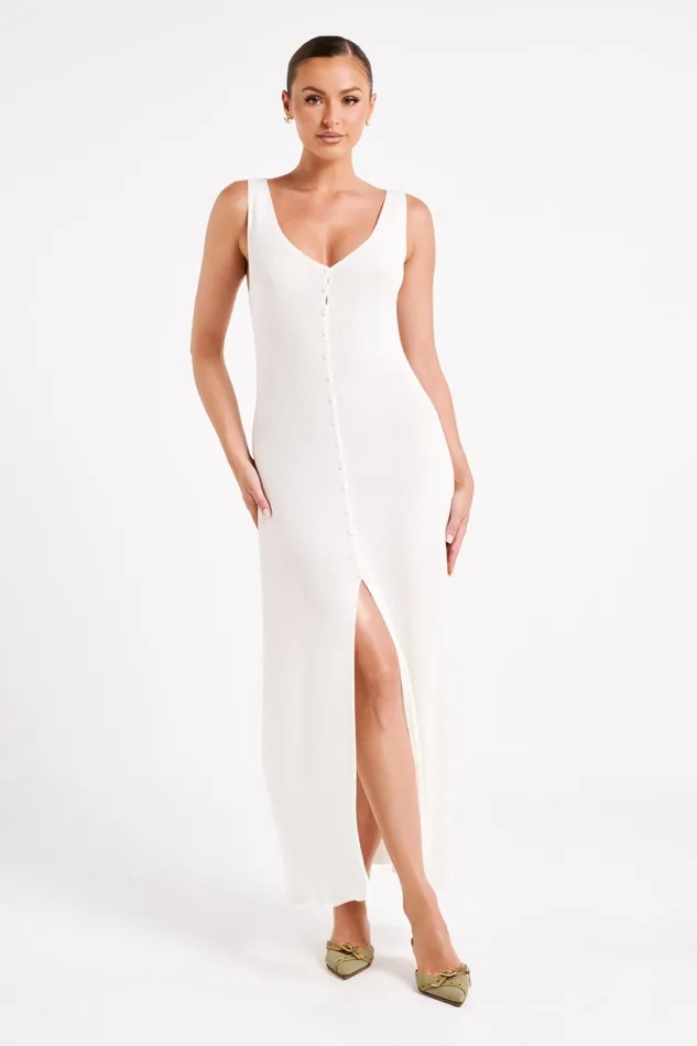 Meshki Maxi Dresses Women Antonia Buttoned Knit Maxi Dress 8211 White White Meshki Maxi Dresses Women Antonia Buttoned Knit Maxi Dress 8211 White White