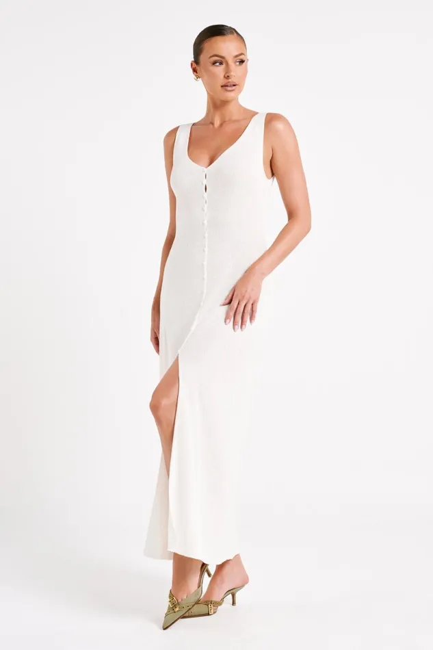 Meshki Maxi Dresses Women Antonia Buttoned Knit Maxi Dress 8211 White White Meshki Maxi Dresses Women Antonia Buttoned Knit Maxi Dress 8211 White White