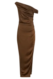 Meshki Maxi Dresses Women Arianne Draped Satin Maxi Dress 8211 Dark Chocolate Dark Chocolate