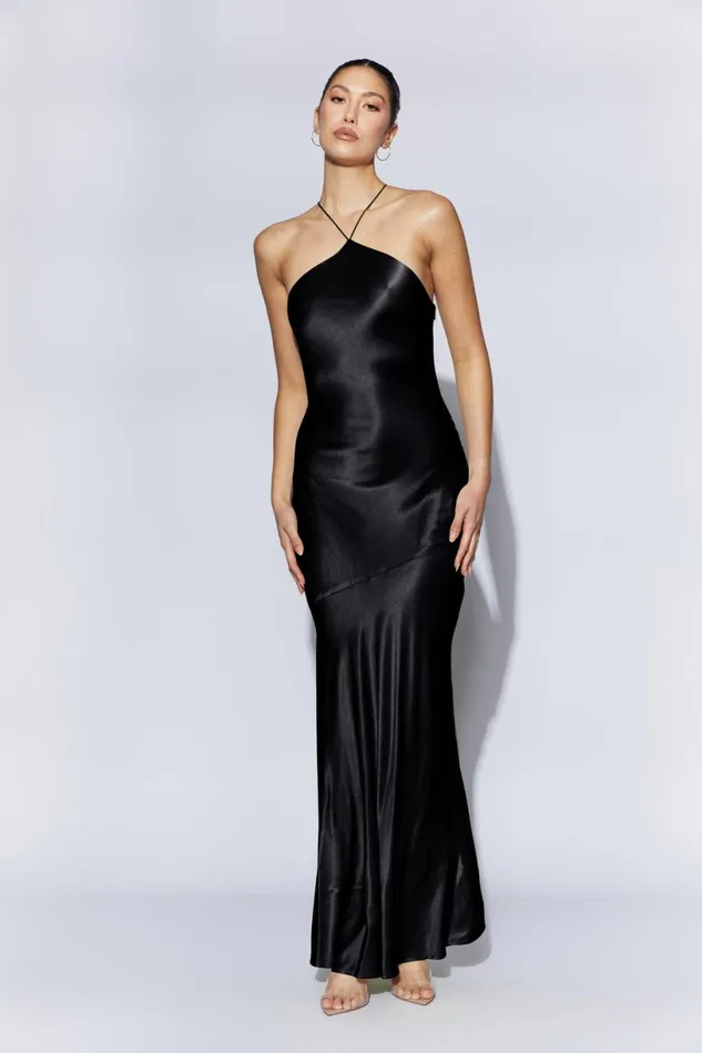 Meshki Maxi Dresses Women Avery Satin Maxi Halter Dress 8211 Black Black