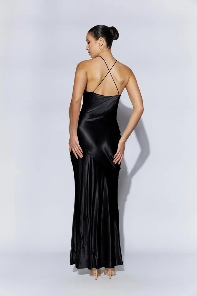 Meshki Maxi Dresses Women Avery Satin Maxi Halter Dress 8211 Black Black