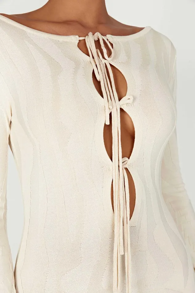 Meshki Maxi Dresses Women Brinley Long Sleeve Knit Maxi Dress 8211 Ivory Ivory