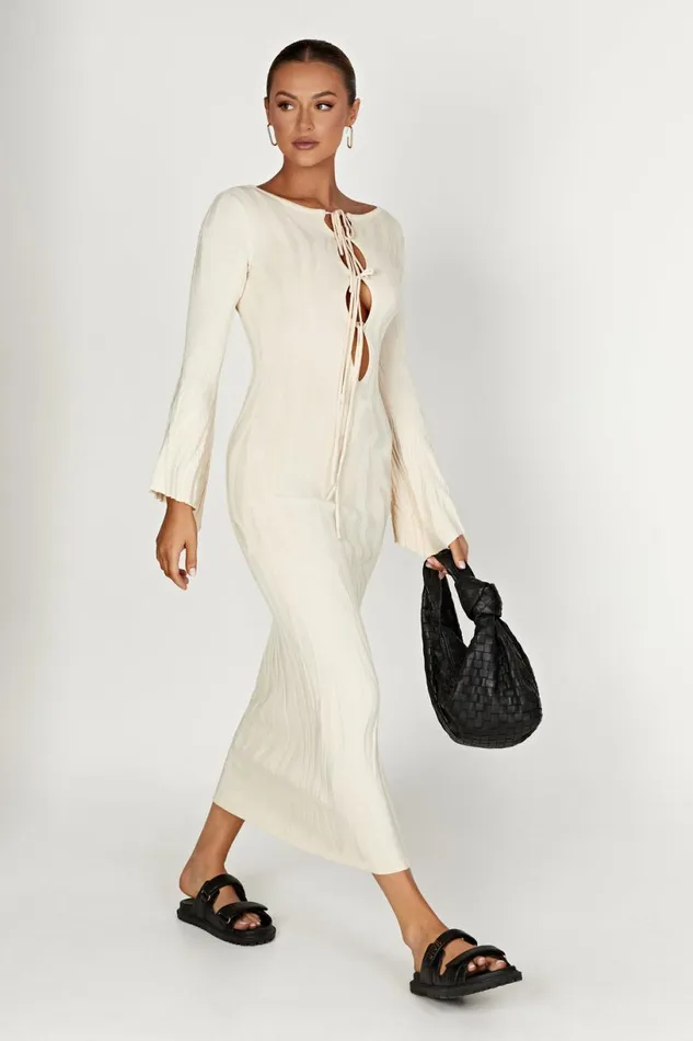 Meshki Maxi Dresses Women Brinley Long Sleeve Knit Maxi Dress 8211 Ivory Ivory