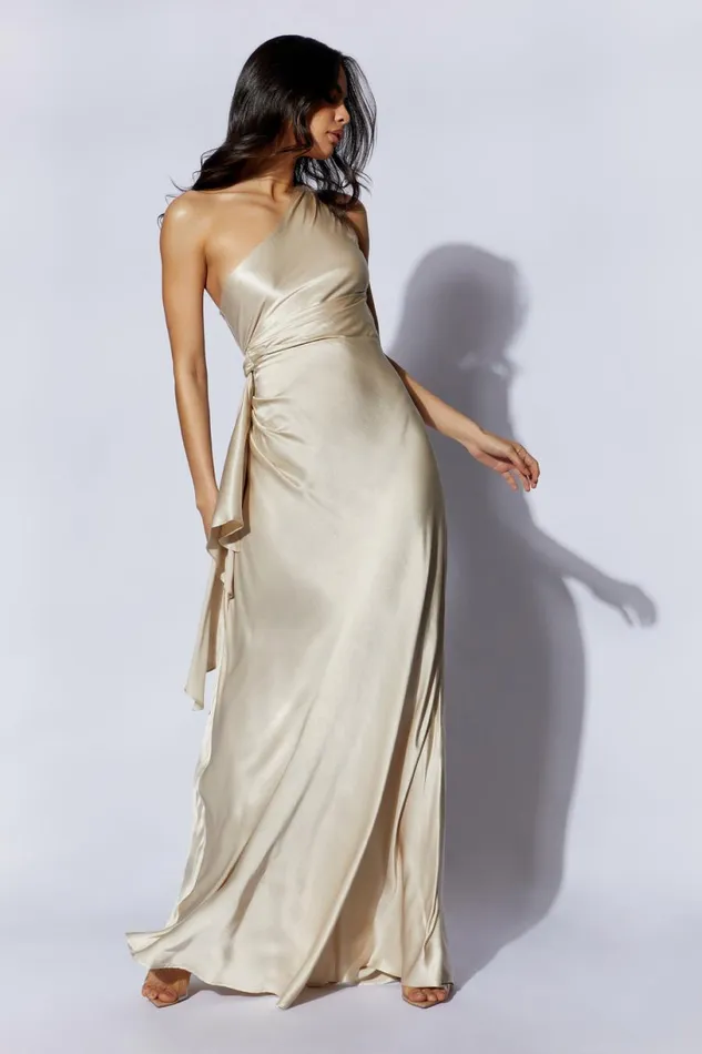 Meshki Maxi Dresses Women Calliope One Shoulder Maxi Dress 8211 Champagne Champagne