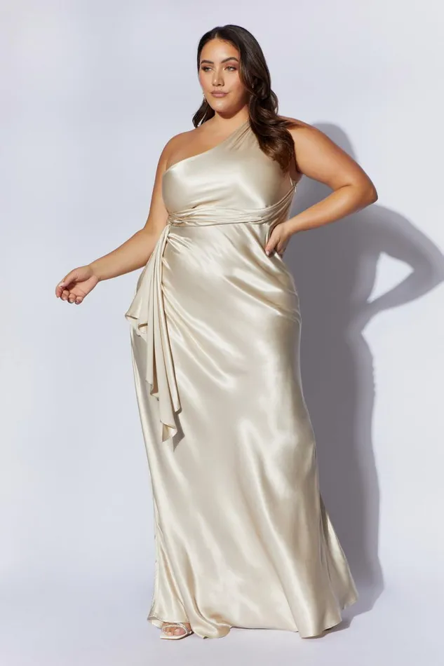 Meshki Maxi Dresses Women Calliope One Shoulder Maxi Dress 8211 Champagne Champagne
