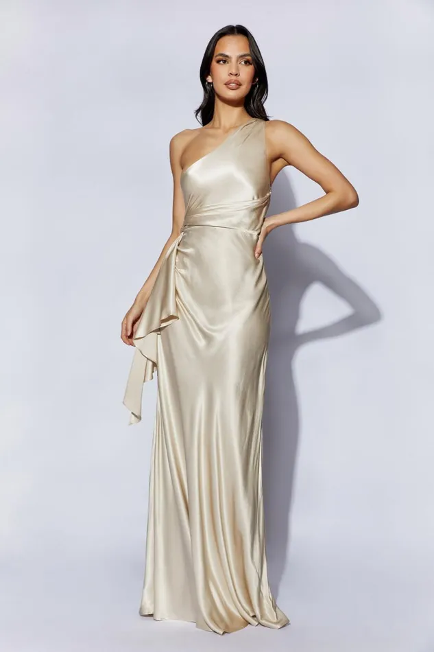 Meshki Maxi Dresses Women Calliope One Shoulder Maxi Dress 8211 Champagne Champagne