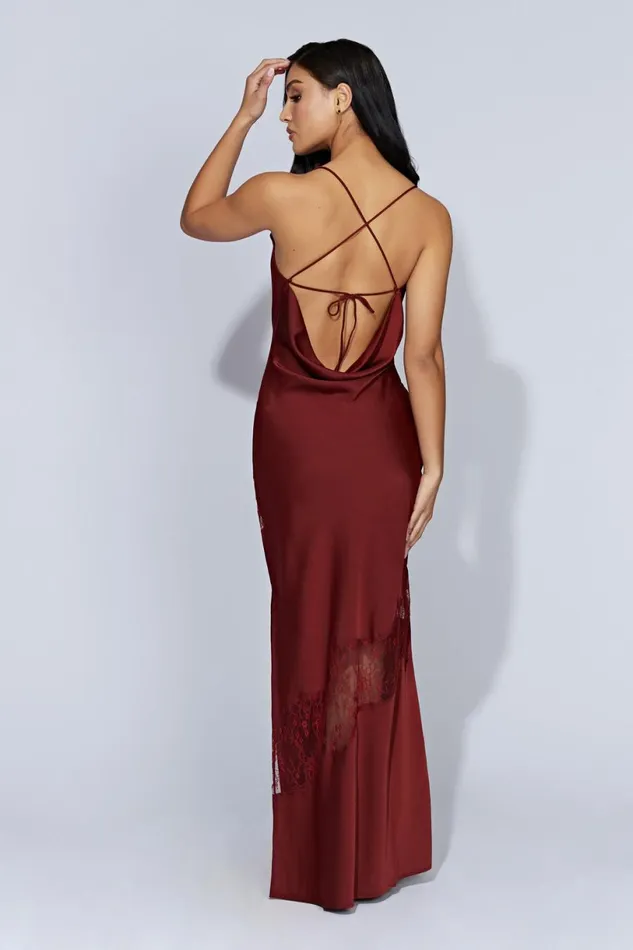 Meshki Maxi Dresses Women Chandra Lace Detail Satin Maxi Dress 8211 Cherry Chocolate Cherrychocolate Meshki Maxi Dresses Women Chandra Lace Detail Satin Maxi Dress 8211 Cherry Chocolate Cherrychocolate