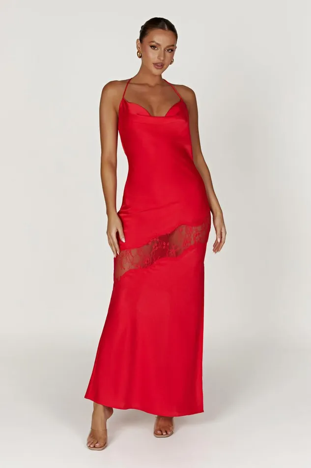 Meshki Maxi Dresses Women Chandra Lace Detail Satin Maxi Dress 8211 Red Red Meshki Maxi Dresses Women Chandra Lace Detail Satin Maxi Dress 8211 Red Red