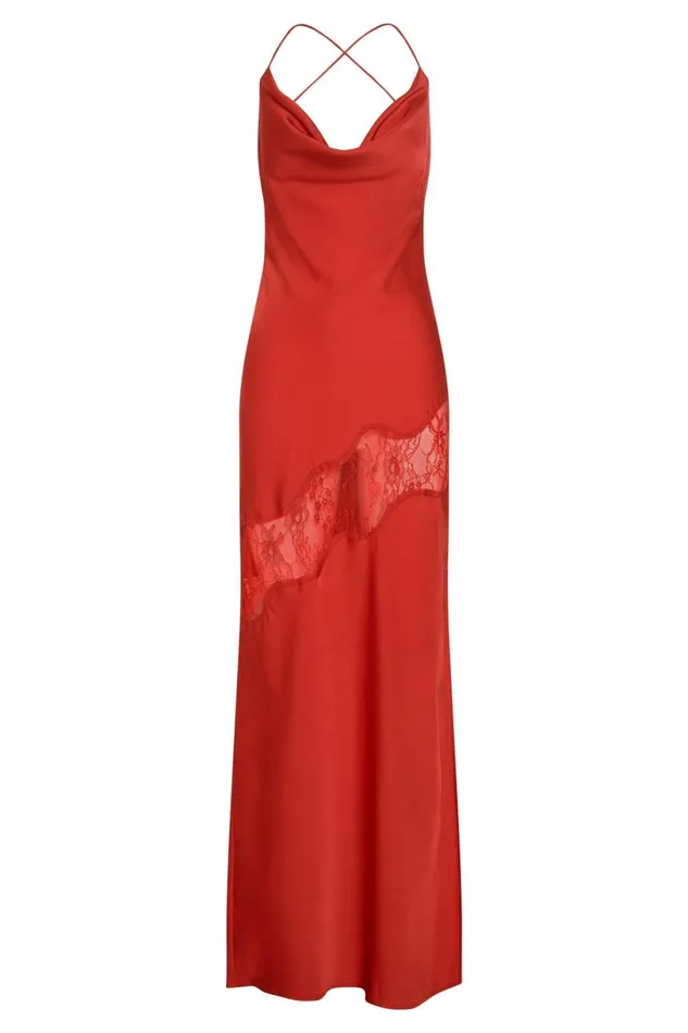 Meshki Maxi Dresses Women Chandra Lace Detail Satin Maxi Dress 8211 Red Red