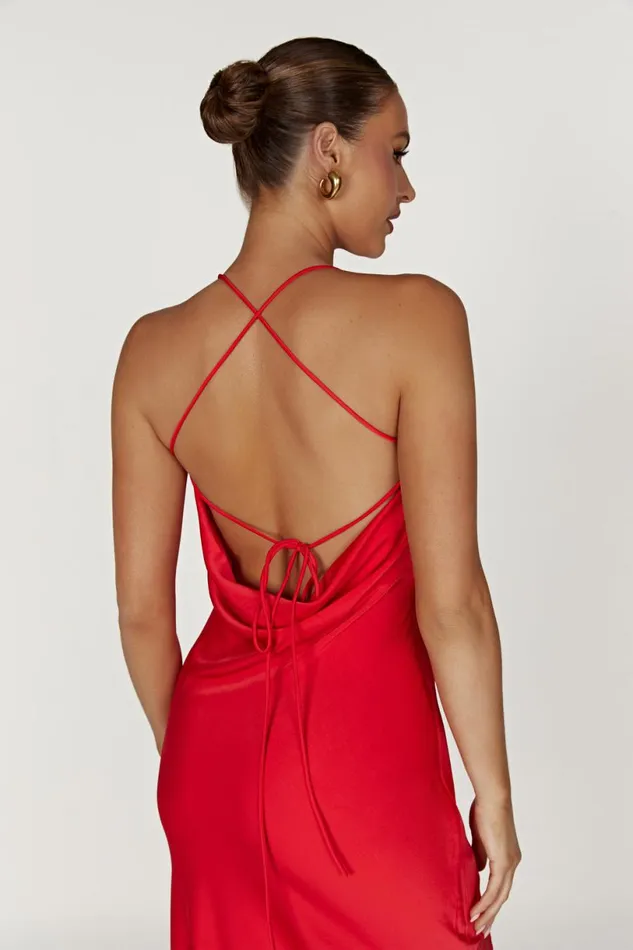 Meshki Maxi Dresses Women Chandra Lace Detail Satin Maxi Dress 8211 Red Red