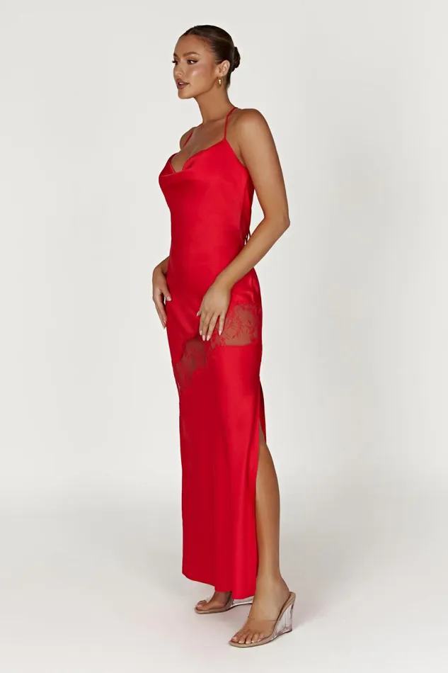 Meshki Maxi Dresses Women Chandra Lace Detail Satin Maxi Dress 8211 Red Red