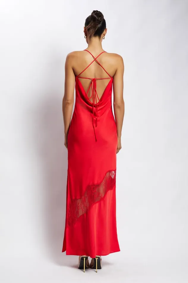 Meshki Maxi Dresses Women Chandra Lace Detail Satin Maxi Dress 8211 Red Red