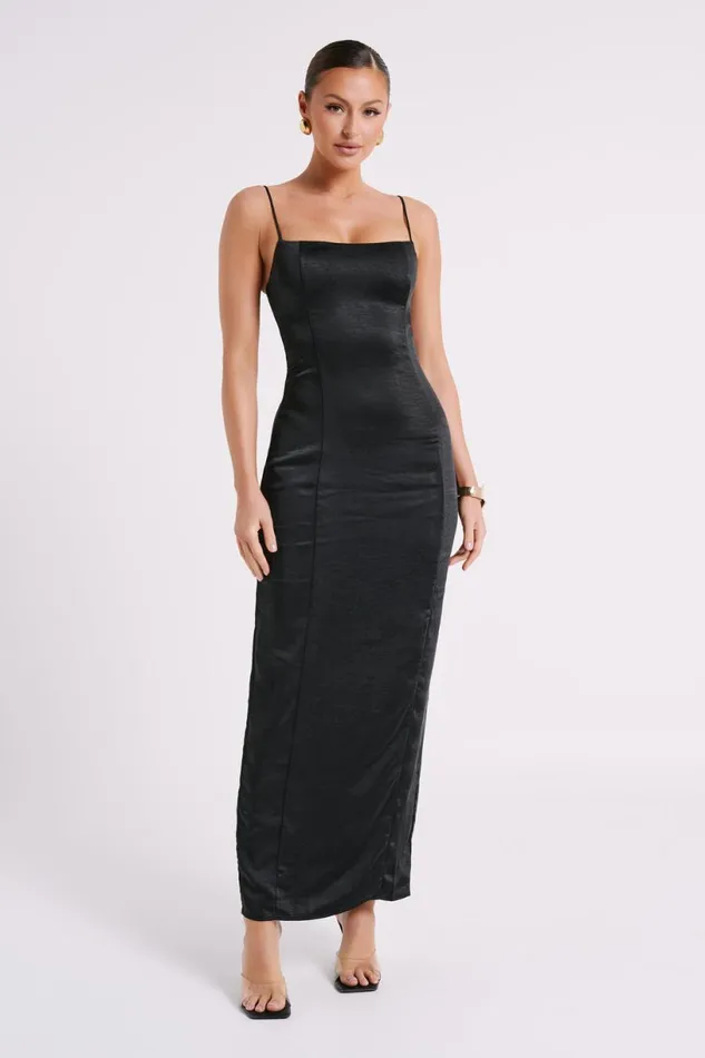 Meshki Maxi Dresses Women Chrisley Satin Maxi Dress With Split 8211 Black Black Meshki Maxi Dresses Women Chrisley Satin Maxi Dress With Split 8211 Black Black