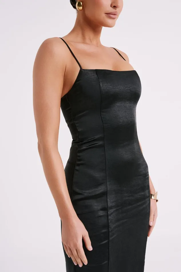 Meshki Maxi Dresses Women Chrisley Satin Maxi Dress With Split 8211 Black Black