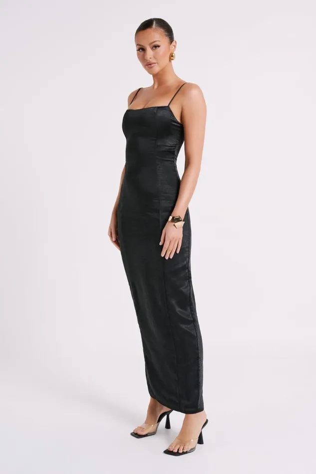Meshki Maxi Dresses Women Chrisley Satin Maxi Dress With Split 8211 Black Black