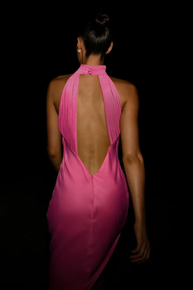 Meshki Maxi Dresses Women Claire Satin Drape Back Maxi Dress With Split 8211 Pink Pink Meshki Maxi Dresses Women Claire Satin Drape Back Maxi Dress With Split 8211 Pink Pink