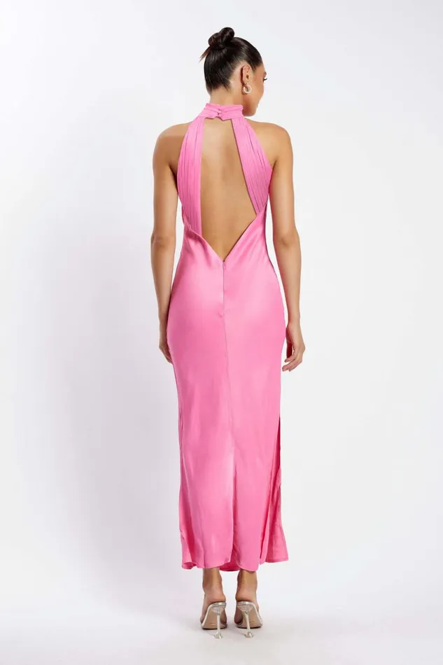 Meshki Maxi Dresses Women Claire Satin Drape Back Maxi Dress With Split 8211 Pink Pink