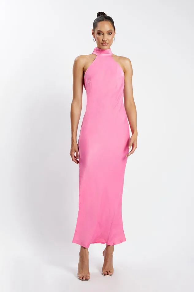 Meshki Maxi Dresses Women Claire Satin Drape Back Maxi Dress With Split 8211 Pink Pink